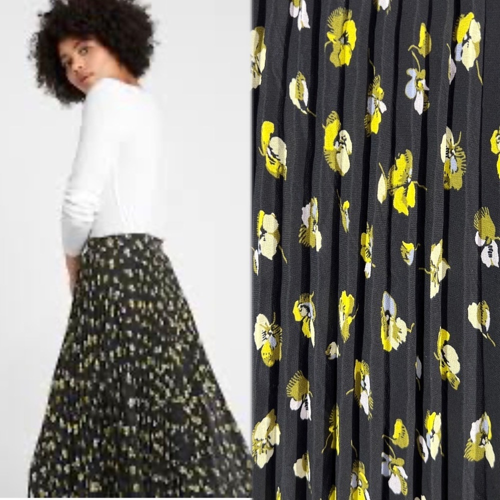 Banana Republic Chiffon Pleated Skirt Floral Print Midi Skirt Lined Petite ‎ 8